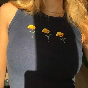 rare brandy melville navy + flower muscle tank top
